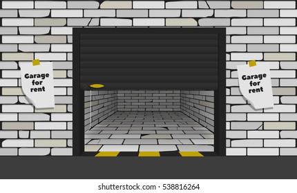 brick garage with open sectional gates