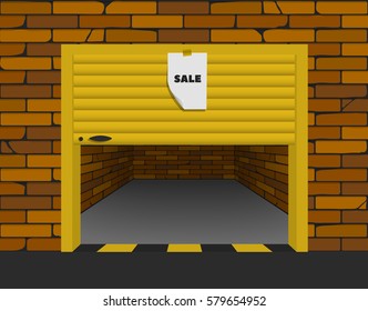 brick garage with open sectional gates in perspective