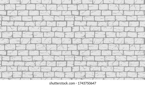 Brick Gray Wall vector illustration, old ancient rectangle bricks for poster on house facade decoration, exterior, rough vintage interior of room, tool shop, DIY store, garden center or graffiti art