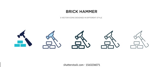 brick hammer icon in different style vector illustration. two colored and black brick hammer vector icons designed in filled, outline, line and stroke style can be used for web, mobile, ui