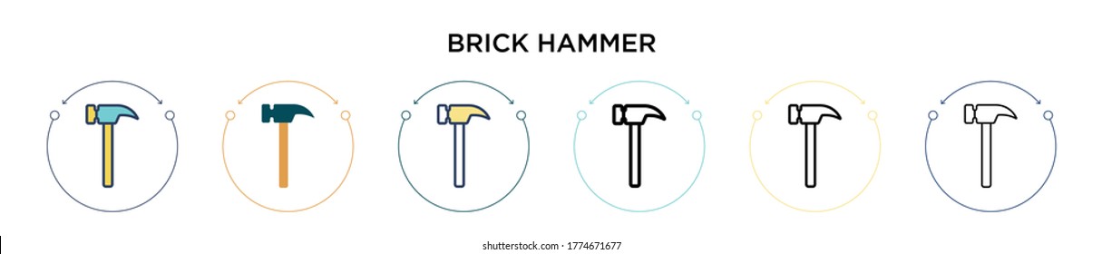 Brick hammer icon in filled, thin line, outline and stroke style. Vector illustration of two colored and black brick hammer vector icons designs can be used for mobile, ui, web