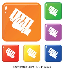 Brick in a hand icons set collection vector 6 color isolated on white background