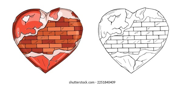 Brick heart, isolated on white background, vector illustration