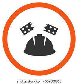 Brick Helmet Accident vector bicolor rounded icon. Image style is a flat icon symbol inside a circle, orange and gray colors, white background.