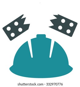 Brick Helmet Accident vector icon. Style is bicolor flat symbol, soft blue colors, rounded angles, white background.