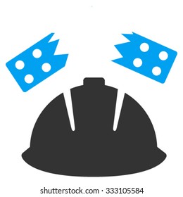 Brick Helmet Accident vector icon. Style is bicolor flat symbol, blue and gray colors, rounded angles, white background.