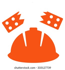 Brick Helmet Accident vector icon. Style is flat symbol, orange color, rounded angles, white background.
