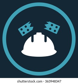 Brick Helmet Accident vector icon. Style is bicolor flat circled symbol, blue and white colors, rounded angles, dark blue background.