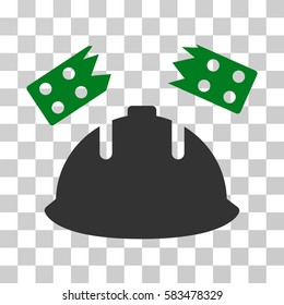 Brick Helmet Accident vector icon. Illustration style is flat iconic bicolor green and gray symbol on a transparent background.