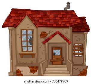 Brick house in bad condition illustration