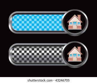 brick house blue and black checkered banners