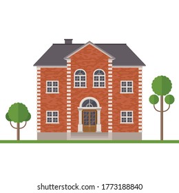 Brick house building vector illustration isolated on white background