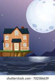 Brick house by the ocean illustration