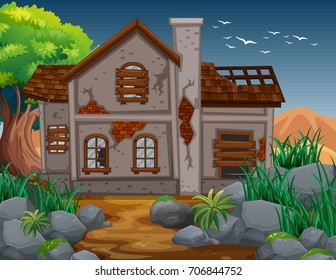 Brick house in the field illustration