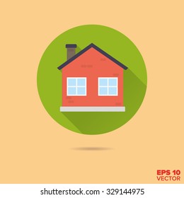 Brick House Flat Design Vector Icon