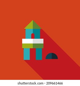 brick house flat icon with long shadow