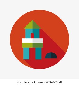 brick house flat icon with long shadow