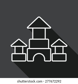 brick house flat icon with long shadow, line icon