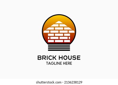 Brick House Logo Design In Creative Brick Motif In Circle Concept. Modern Vector Illustration