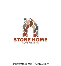 Brick House Logo Stone House Logo Flat Stone House Logo Illustration Icon Vector