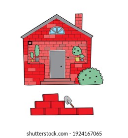 Brick House On White Background Cute Cartoon Vector Illustration