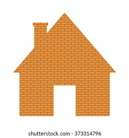 Brick house on white background. Vector illustration.