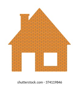 Brick house on white background. Vector illustration.