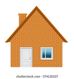 Brick house on white background. Vector illustration.