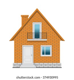 Brick house on white background. Vector illustration.