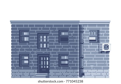 Brick house. Pixel art style. 8-bit. Isolated vector illustration.