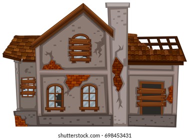 Brick house in poor condition illustration