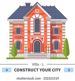 Brick house. Set of elements for the construction of urban and village landscapes. Vector flat illustration