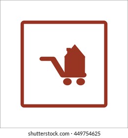 brick house, shopping cart, icon