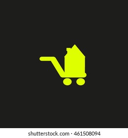 brick house, shopping cart, icon