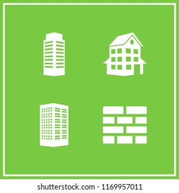 brick icon. 4 brick vector set. building tower, house building and brickwall icons for web and design about brick theme