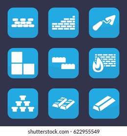 Brick icon. set of 9 filled brick icons such as gold, trowel
