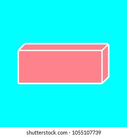 Brick icon. Vector. Magenta icon with white sticker contour at sky blue background. Isolated.