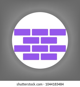 Brick icon. Vector. Violet icon on white circle with shadow at gray background.