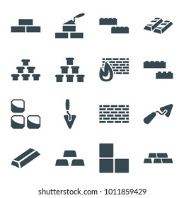 Brick icons. set of 16 editable filled brick icons such as gold, trowel