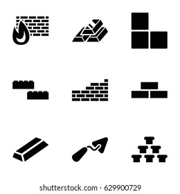 Brick icons set. set of 9 brick filled icons such as gold, trowel, gold bar