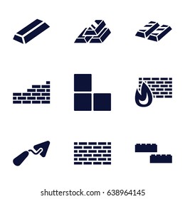 Brick icons set. set of 9 brick filled icons such as gold, trowel, gold bar