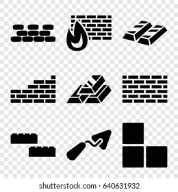 Brick icons set. set of 9 brick filled icons such as trowel, gold bar, building block