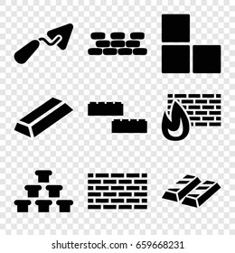 Brick icons set. set of 9 brick filled icons such as gold, trowel