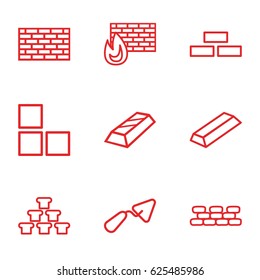 Brick icons set. set of 9 brick outline icons such as gold