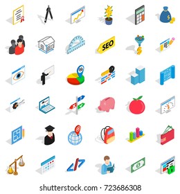 Brick icons set. Isometric style of 36 brick vector icons for web isolated on white background