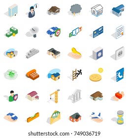 Brick icons set. Isometric style of 36 brick vector icons for web isolated on white background