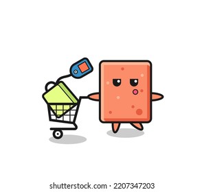 brick illustration cartoon with a shopping cart , cute design