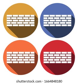 Brick isolated vector icon in long shadow style on colours circles background