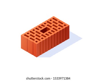 Brick isometric icons. 3d perforated construction block. Vector illustration in flat style on a white background.