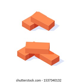 Brick isometric icons. 3d solid ceramic blocks. Vector illustration in flat style on a white background.